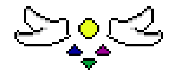 symbol featured prominently in the game DELTARUNE, with three colored triangles below a center circle and angel wings on either side.