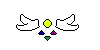 symbol featured prominently in the game DELTARUNE, 
        with three colored triangles below a center circle and angel wings on either side.